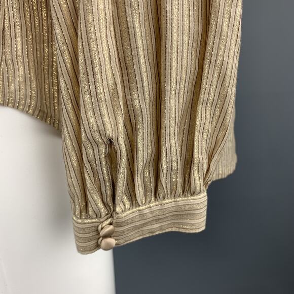 3.1 PHILLIP LIM Size 4 Gold Metallic Striped Sequin Bib Blouse - Picture 5 of 8